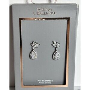 Believe by Brilliance Earrings Silver Plate Cubic Zirconia Wedding Prom In Box
